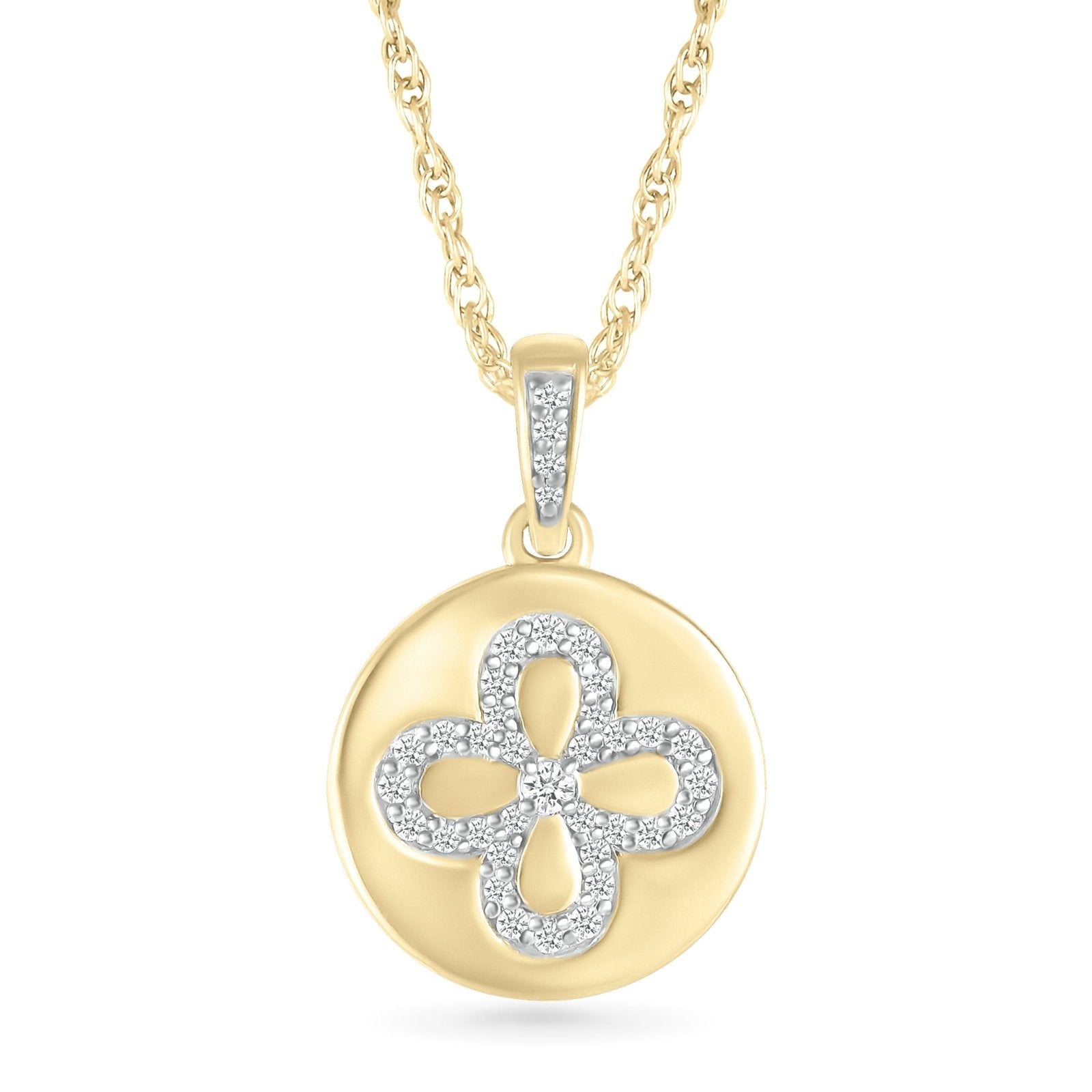 Diamond Flower Disc Pendant Necklaces Estella Collection 32720 10k April Birthstone Colorless Gemstone #tag4# #tag5# #tag6# #tag7# #tag8# #tag9# #tag10#