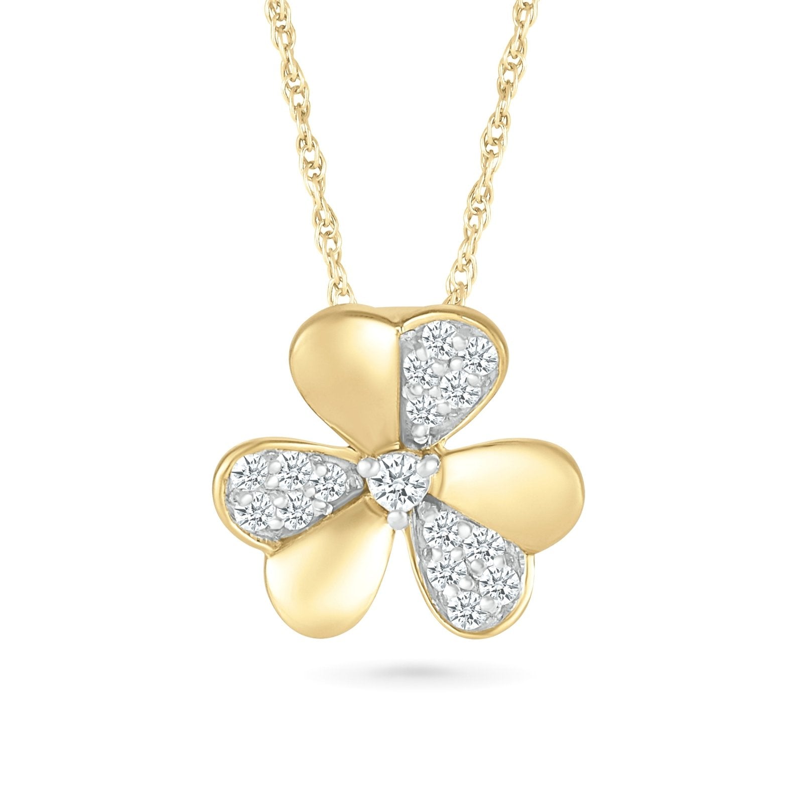 Diamond Three Leaf Clover Necklace Necklaces Estella Collection 32737 10k April Birthstone Colorless Gemstone #tag4# #tag5# #tag6# #tag7# #tag8# #tag9# #tag10#