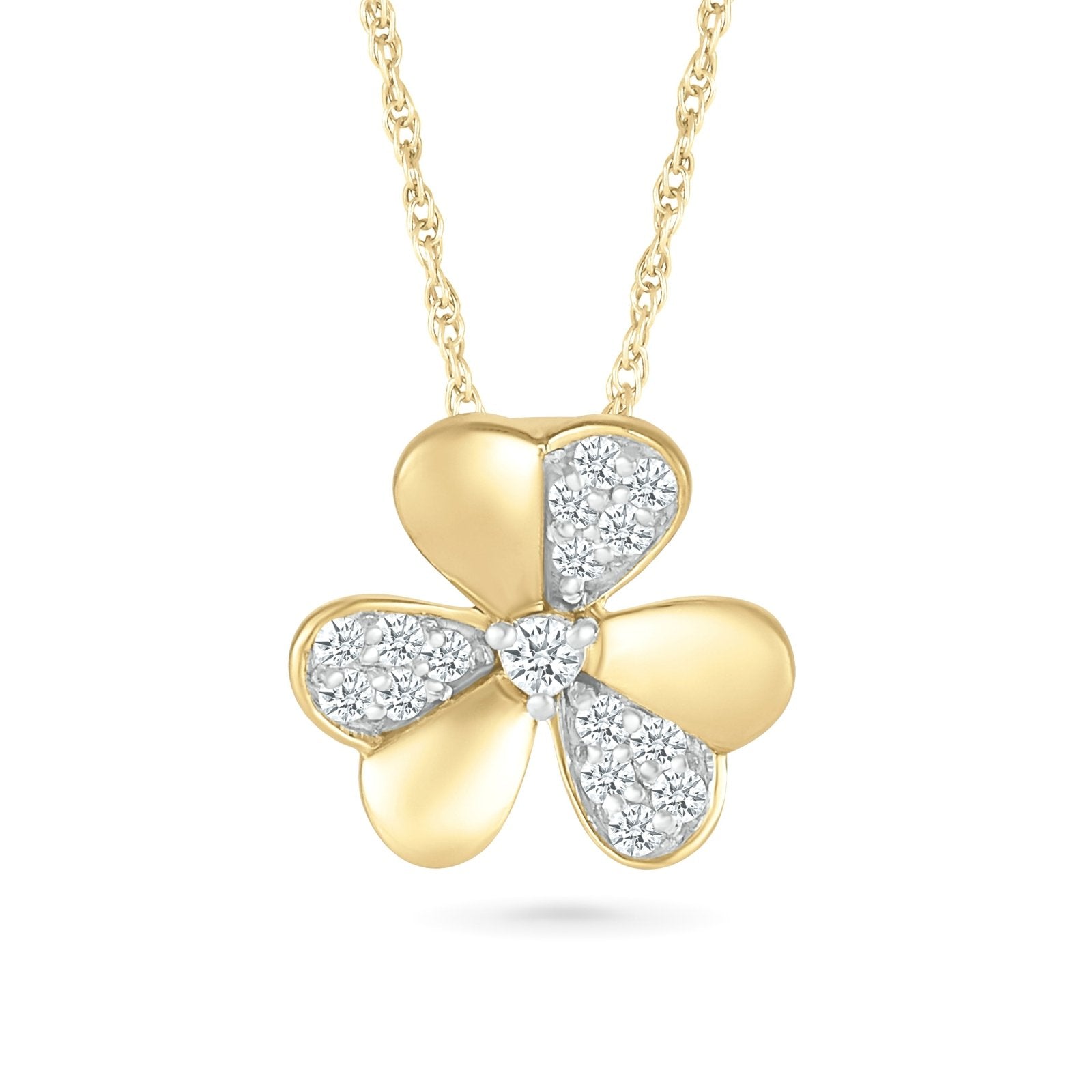 Diamond Three Leaf Clover Necklace Necklaces Estella Collection #product_description# 32737 10k April Birthstone Colorless Gemstone #tag4# #tag5# #tag6# #tag7# #tag8# #tag9# #tag10#