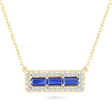 Emerald Cut Blue Sapphire Pendant Necklace Set with White Sapphire Halo Necklaces Estella Collection 32709 10k Birthstone blue #tag4# #tag5# #tag6# #tag7# #tag8# #tag9# #tag10#