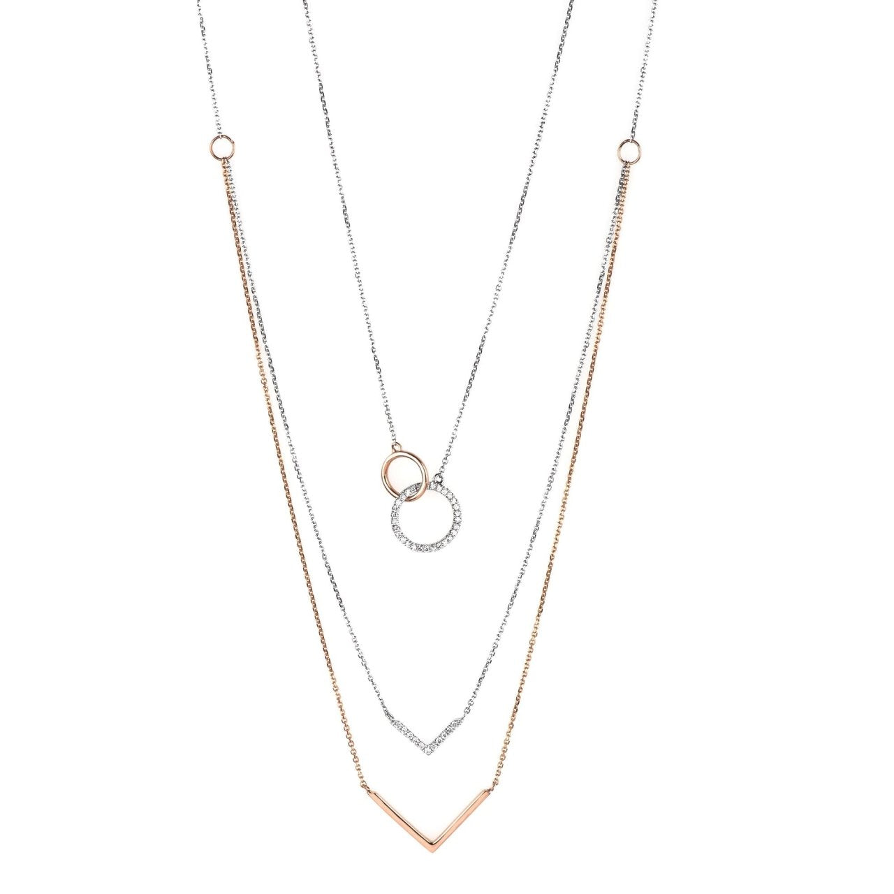Interlocking Circles Diamond Necklace in Solid 14k Two-Tone White and Rose Gold Necklaces Estella Collection #product_description# 14k Diamond Gemstone #tag4# #tag5# #tag6# #tag7# #tag8# #tag9# #tag10#