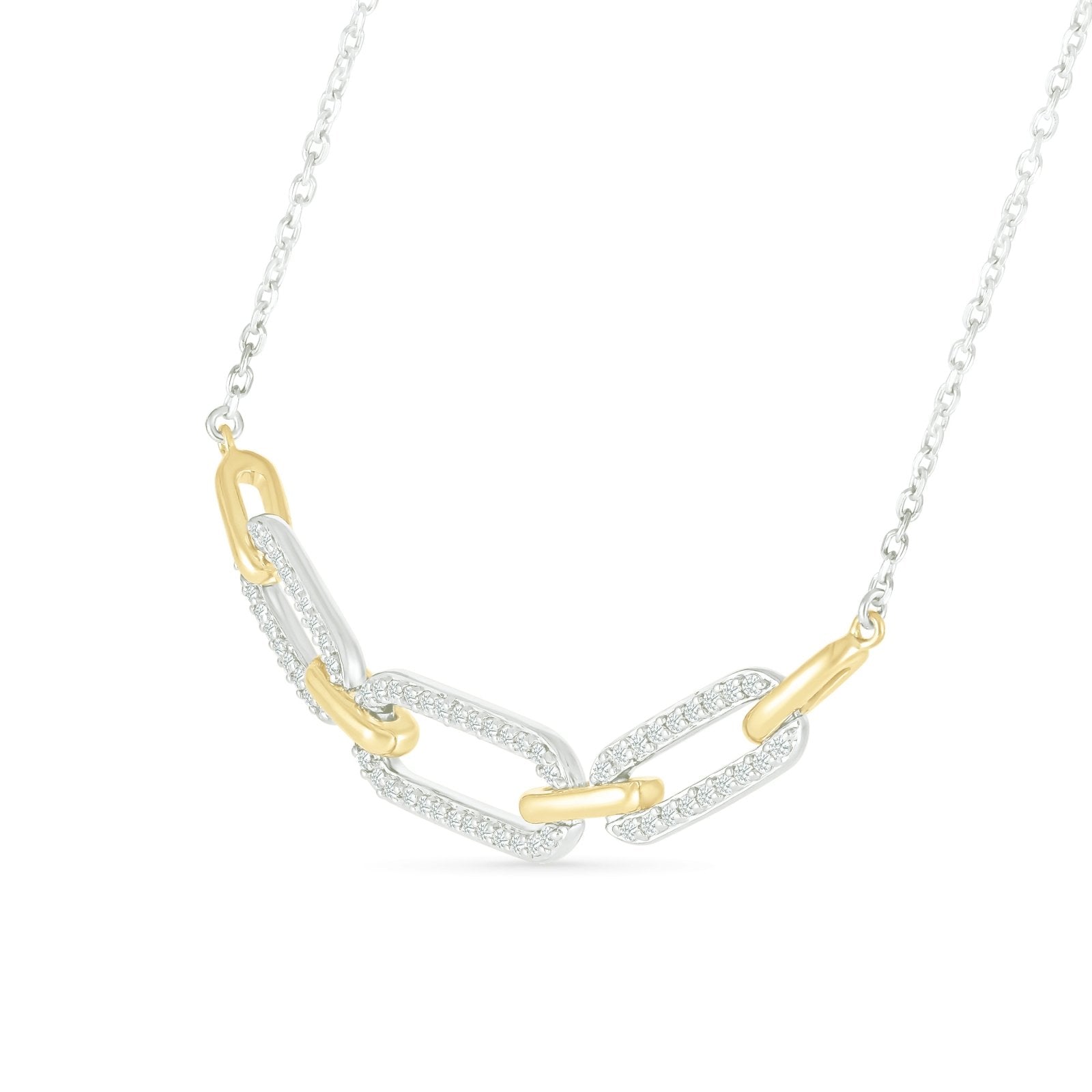 Interlocking Diamond and Gold Oval Pendant with Seven Links Necklace Necklaces Estella Collection 32689 925 Diamond Sterling Silver #tag4# #tag5# #tag6# #tag7# #tag8# #tag9# #tag10#