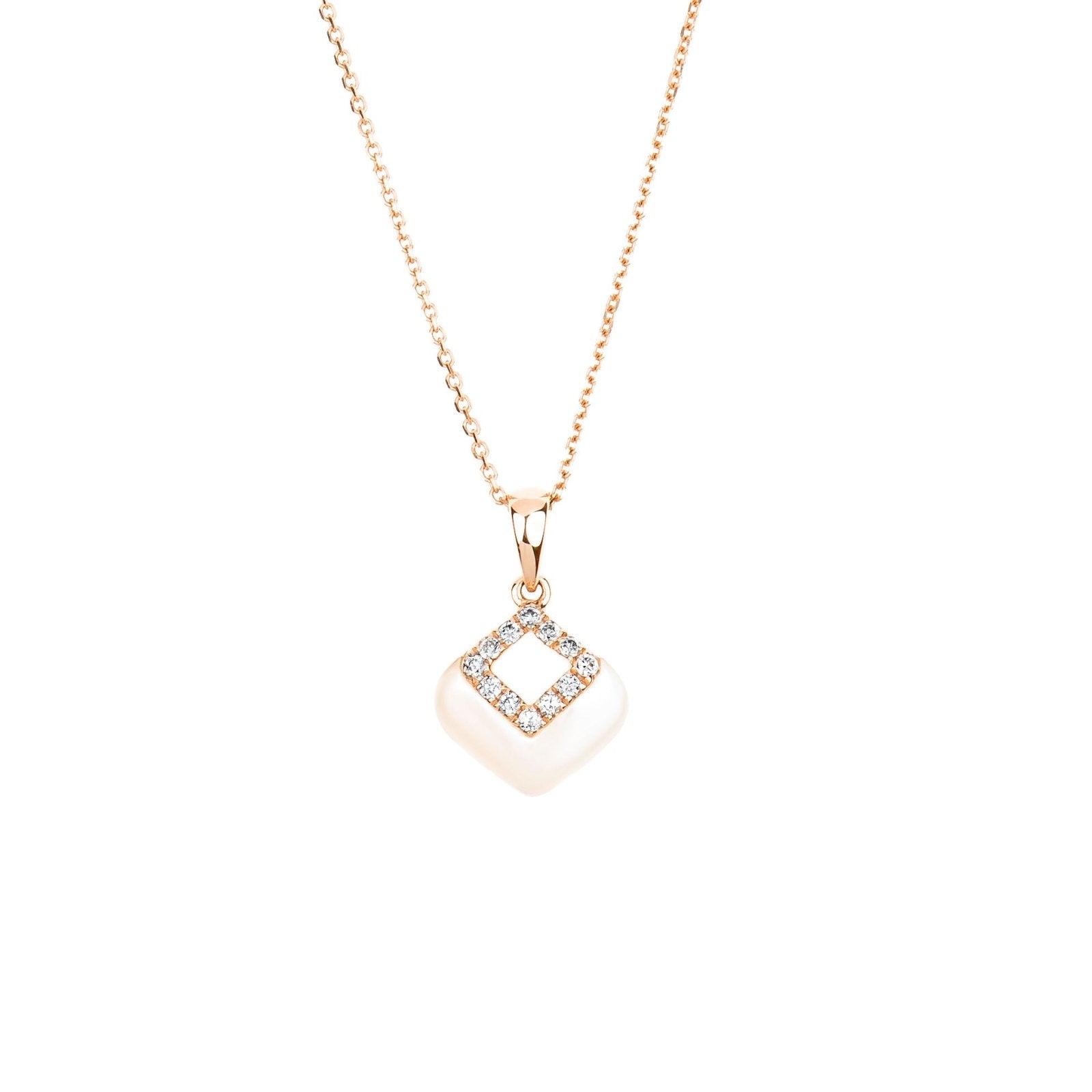Mother of Pearl and Diamond Cutout Pendant Necklace Necklaces Estella Collection 17211 14k Birthstone Diamond #tag4# #tag5# #tag6# #tag7# #tag8# #tag9# #tag10# 14K Rose Gold