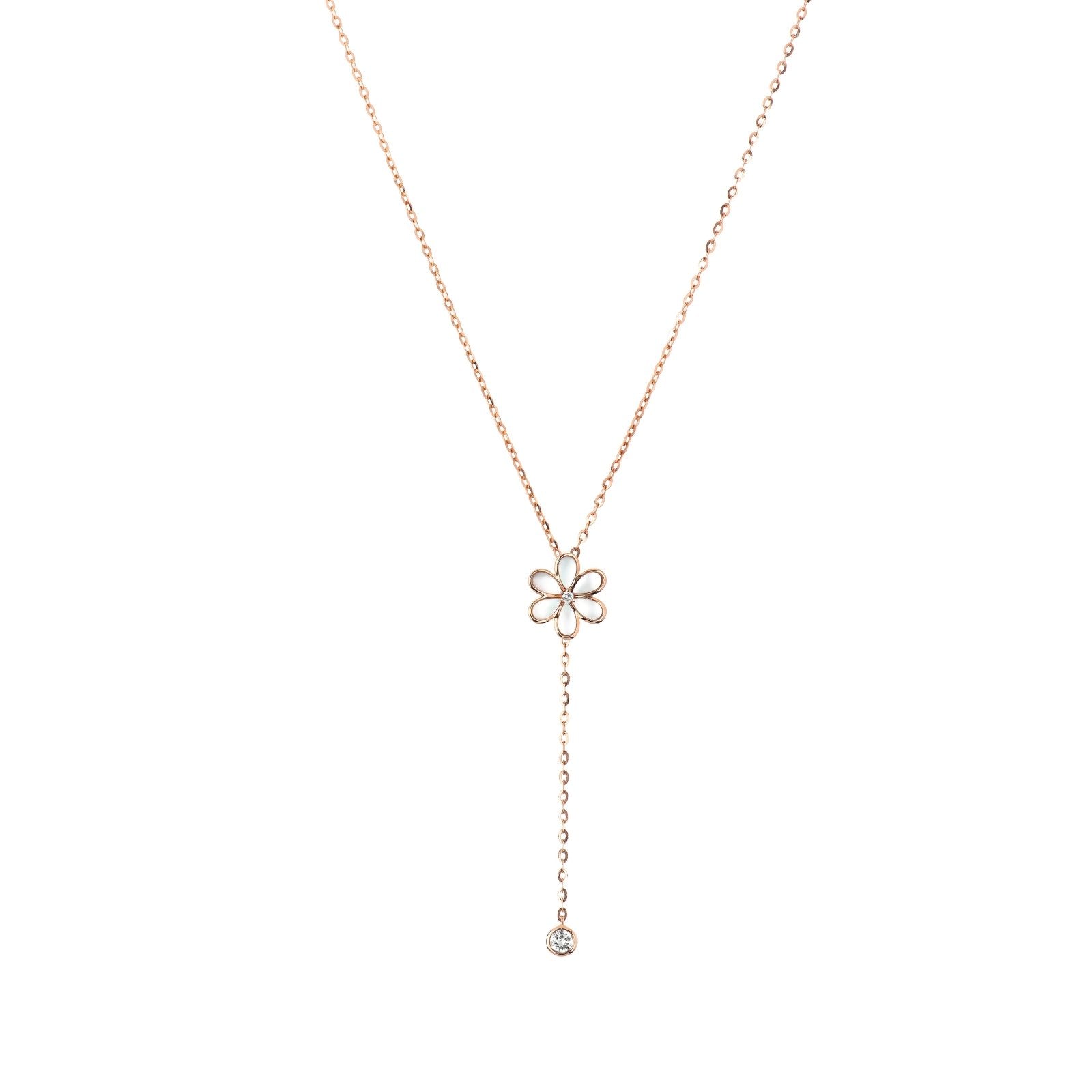 Mother of Pearl Flower and Diamond Drop Lariat Necklace Necklaces Estella Collection #product_description# 14k Birthstone Diamond #tag4# #tag5# #tag6# #tag7# #tag8# #tag9# #tag10#