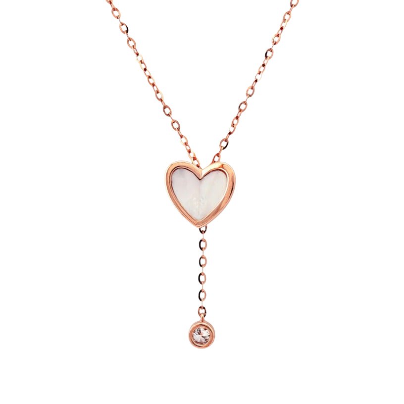 Mother of Pearl Heart And Diamond Drop Lariat Necklace Necklaces Estella Collection 17233 14k Birthstone Diamond #tag4# #tag5# #tag6# #tag7# #tag8# #tag9# #tag10# 14K Rose Gold
