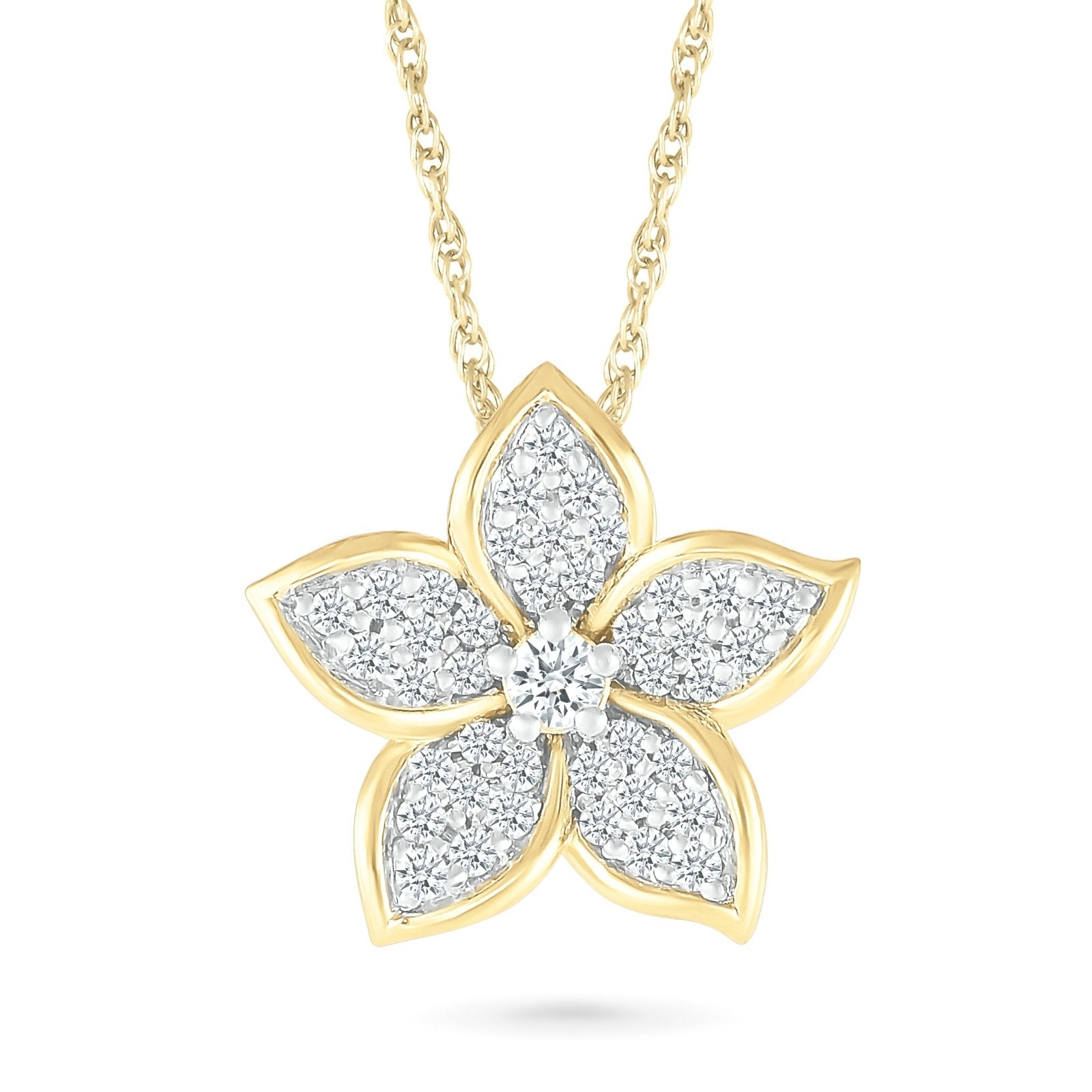 Pave Five Flower Diamond Petal Necklace with Thin Gold Bezel Necklaces Estella Collection #product_description# 32736 10k April Birthstone Colorless Gemstone #tag4# #tag5# #tag6# #tag7# #tag8# #tag9# #tag10#