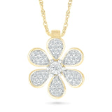 Pave Six Petal Diamond Flower Pendant with Thin Gold Bezel Necklaces Estella Collection 32735 10k April Birthstone Colorless Gemstone #tag4# #tag5# #tag6# #tag7# #tag8# #tag9# #tag10#