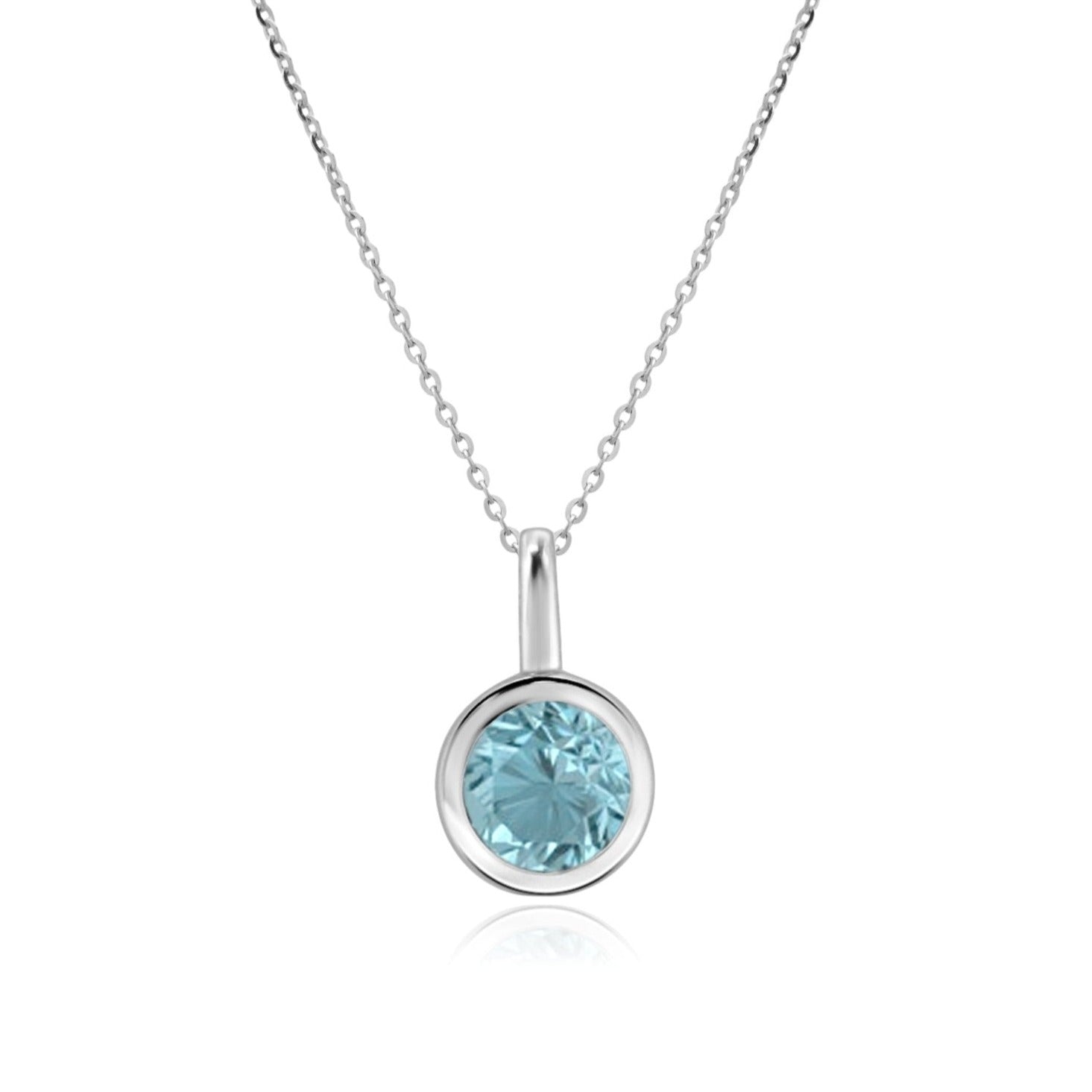 Round Bezel Set Blue Topaz Pendant Necklace Necklaces Estella Collection 17621 14k Birthstone Blue Gemstone #tag4# #tag5# #tag6# #tag7# #tag8# #tag9# #tag10# 14K White Gold