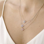 Sapphire and Diamond Pavé Flower Pendant Necklace Necklaces Estella Collection 17730 14k Birthstone Diamond #tag4# #tag5# #tag6# #tag7# #tag8# #tag9# #tag10# 14k White Gold/Sapphire