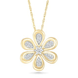 Six Petal Diamond Flower Pendant with Gold Bezel Necklaces Estella Collection 32734 10k April Birthstone Colorless Gemstone #tag4# #tag5# #tag6# #tag7# #tag8# #tag9# #tag10#
