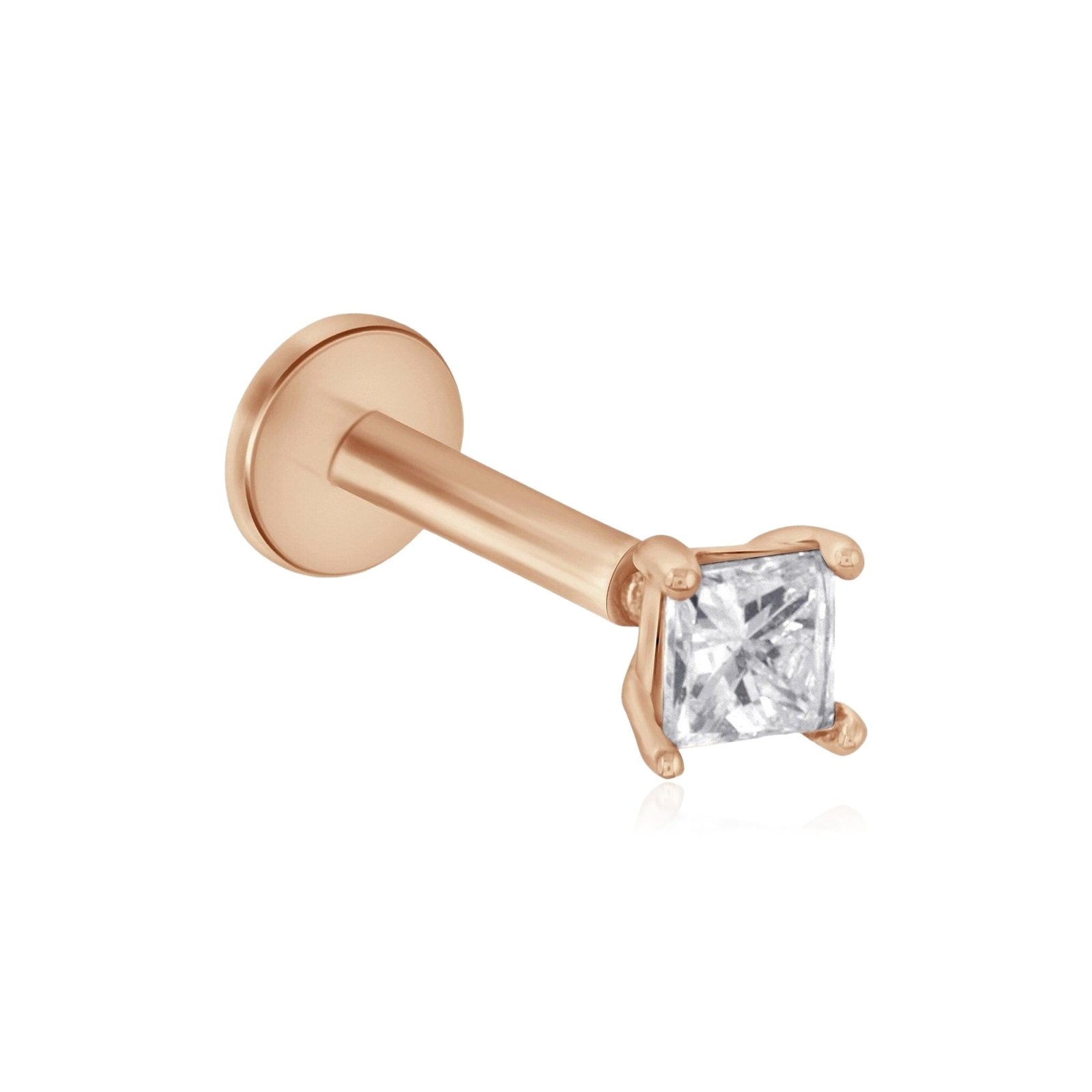 Princess Cut Diamond Flat Back Earring Huggie in 14k Rose Gold Estella Collection 14k Cartilage Earrings Diamond #tag4# #tag5# #tag6# #tag7# #tag8# #tag9# #tag10# 14k Rose Gold 5 mm