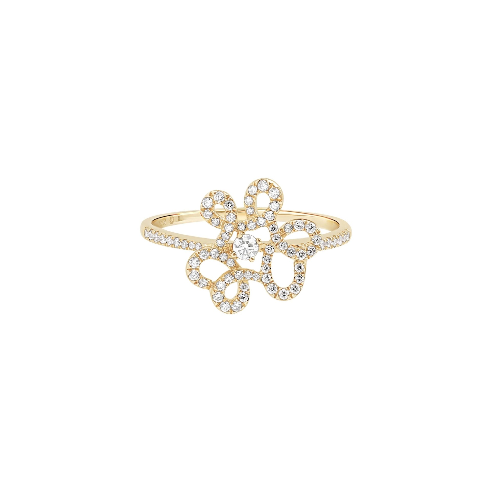 Abstract Diamond Flower Cocktail Ring in Solid 14k Yellow Gold