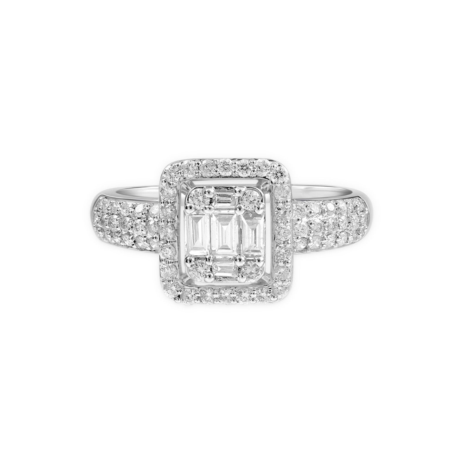 Diamond Baguette with Halo Ring in Solid 18k White Gold Rings Estella Collection #product_description# 17469 18k Colorless Gemstone Diamond #tag4# #tag5# #tag6# #tag7# #tag8# #tag9# #tag10# 6