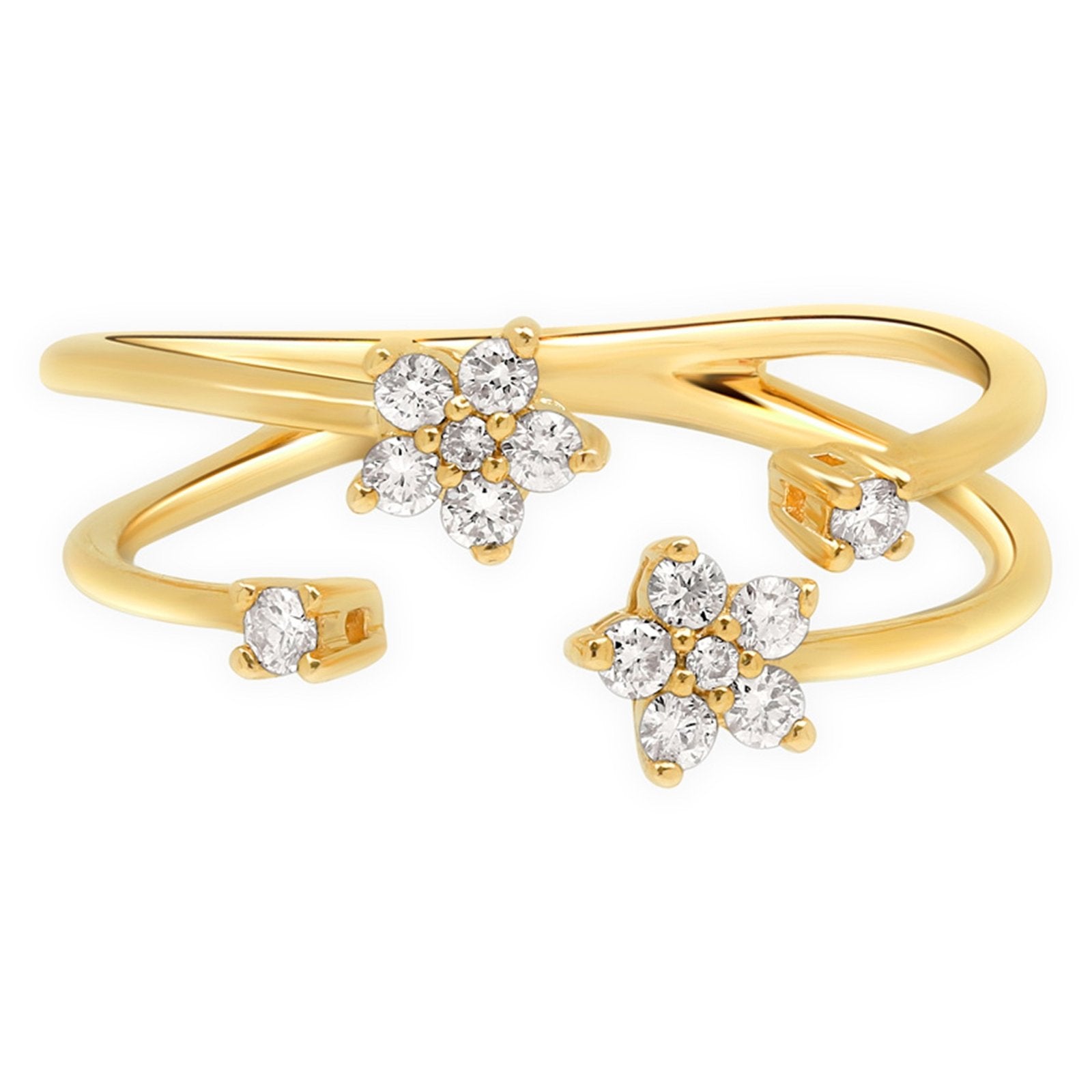 Floating Diamond Flower Wrap Ring in Solid 14k Yellow Gold
