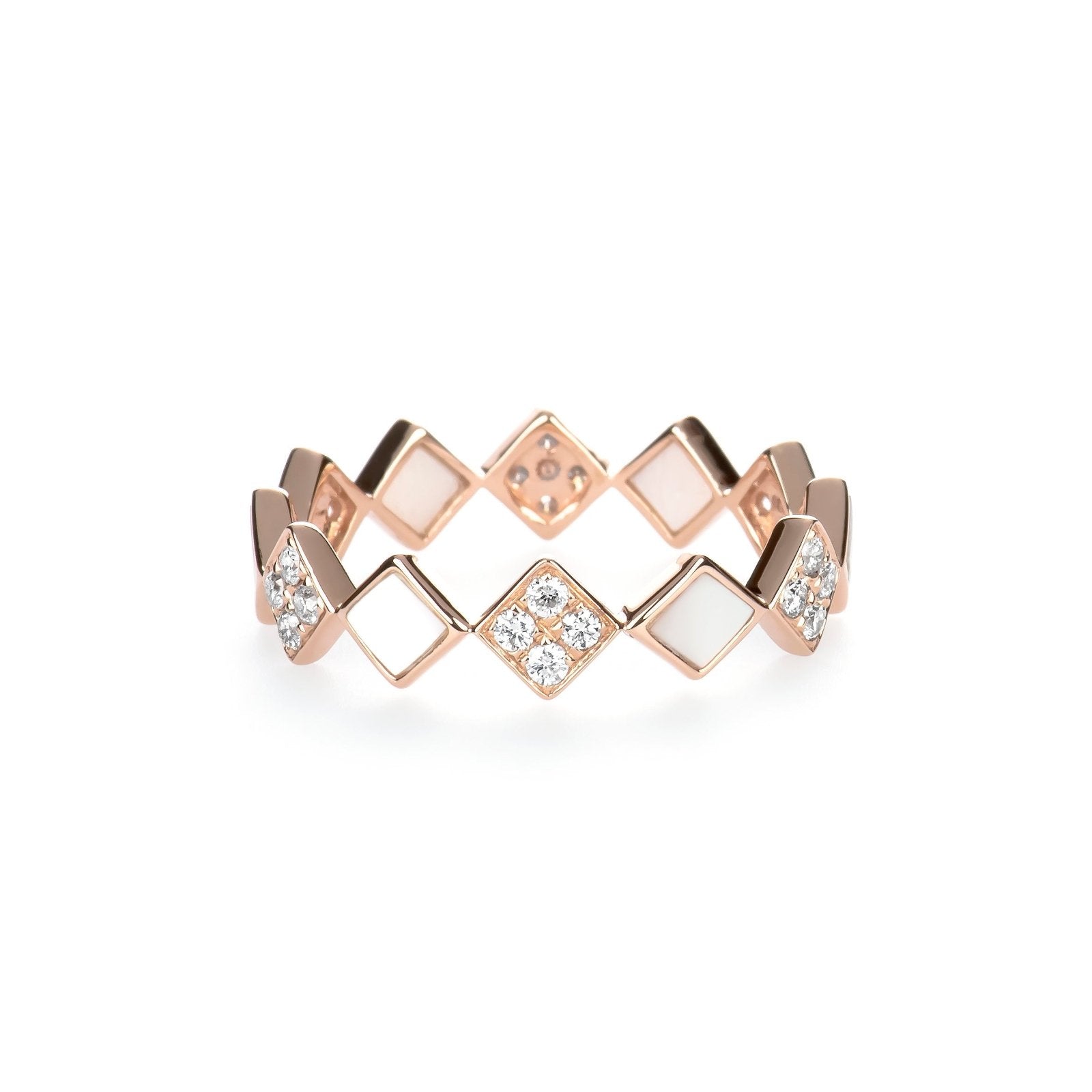 Alternating Diamond and Mother of Pearl Eternity Ring in Solid 14k Rose Gold