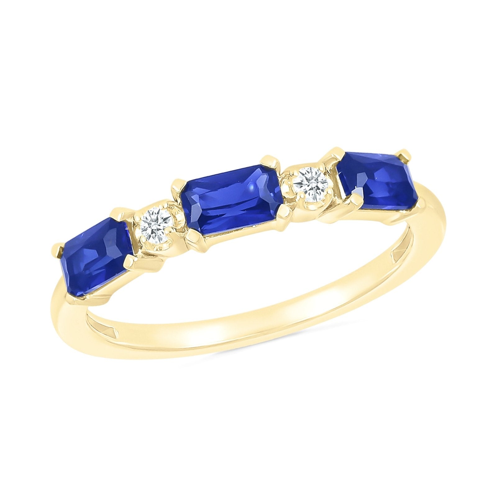 Alternating Emerald Cut Blue Sapphire and White Sapphire Half Eternity Ring Rings Estella Collection 32766 10k Birthstone blue #tag4# #tag5# #tag6# #tag7# #tag8# #tag9# #tag10#