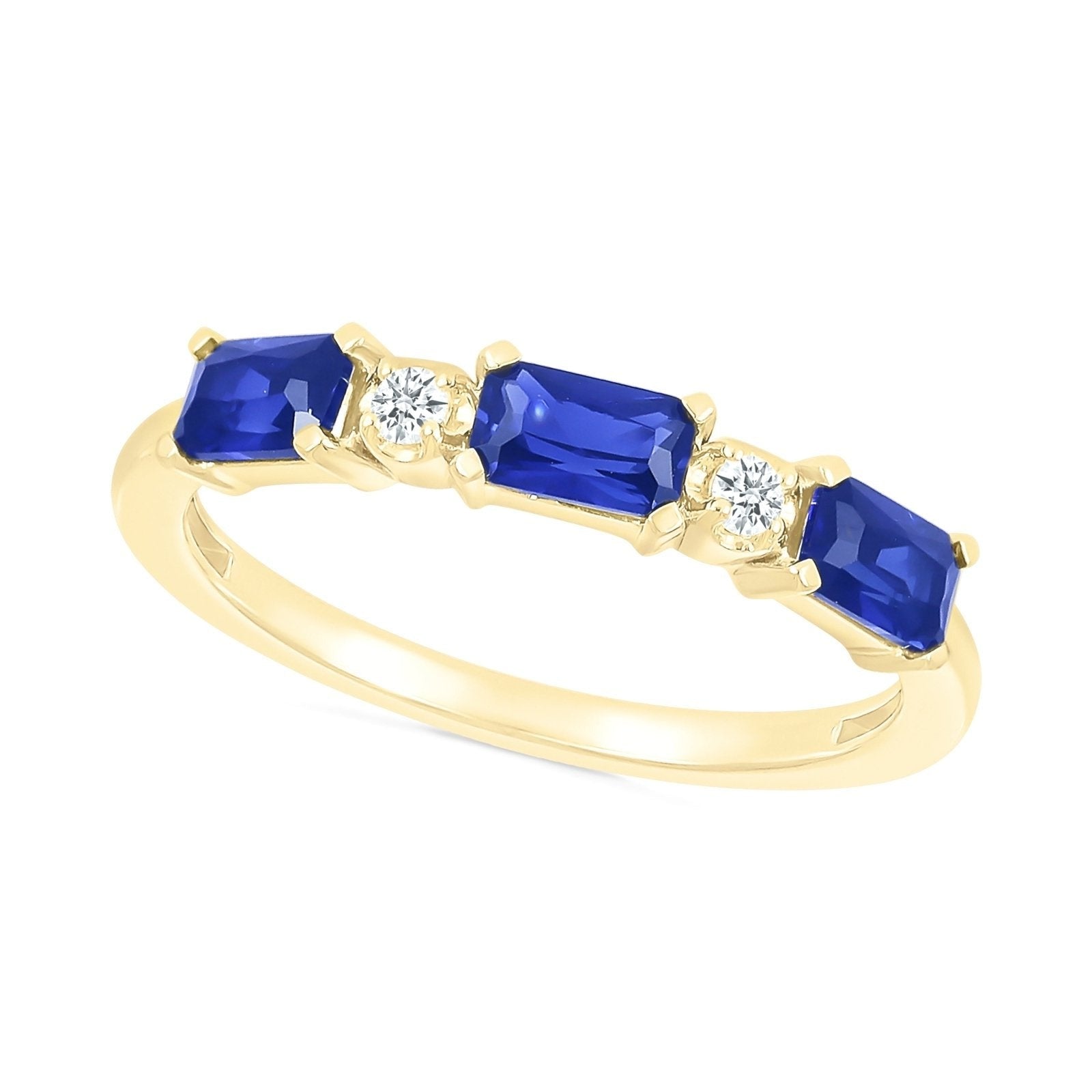 Alternating Blue White Sapphire Half Eternity Ring in Solid 10k Yellow Gold