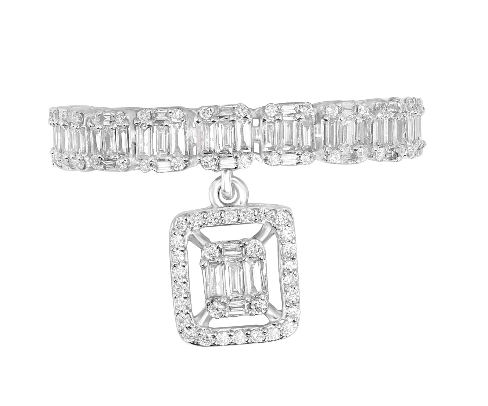 Baguette Diamond Eternity Band & Diamond Drop Charm in Solid 18k White Gold Rings Estella Collection 17456 18k Colorless Gemstone Diamond #tag4# #tag5# #tag6# #tag7# #tag8# #tag9# #tag10# 18K White Gold 6