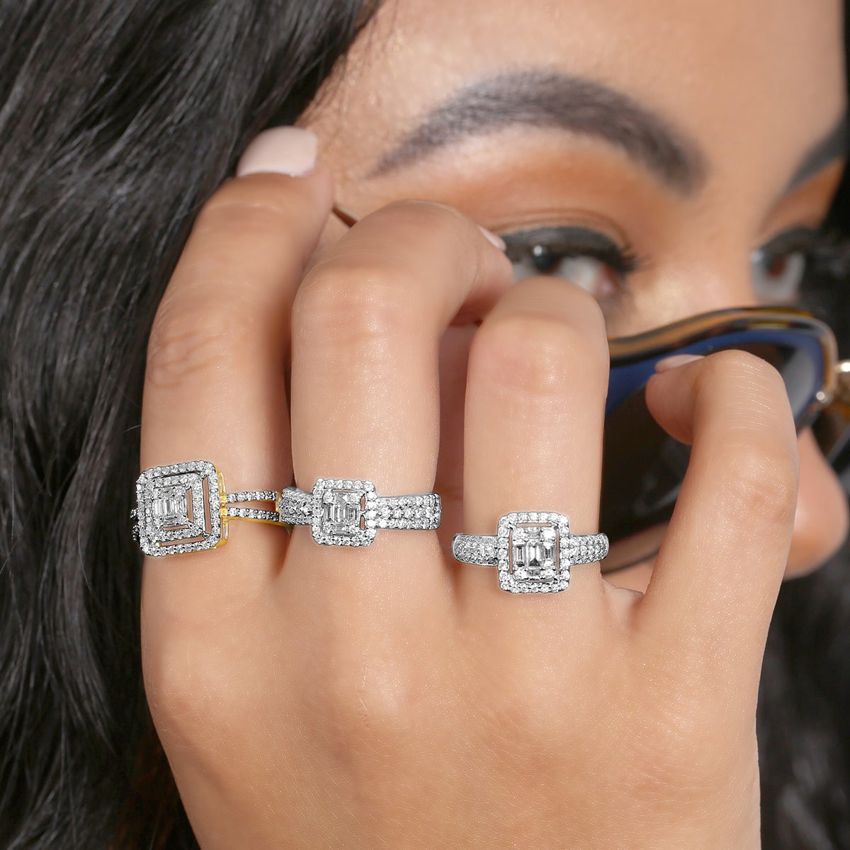 Baguette Halo Diamond with Triple Row Band Rings Estella Collection #product_description# 17471 14k Colorless Gemstone Diamond #tag4# #tag5# #tag6# #tag7# #tag8# #tag9# #tag10# 6