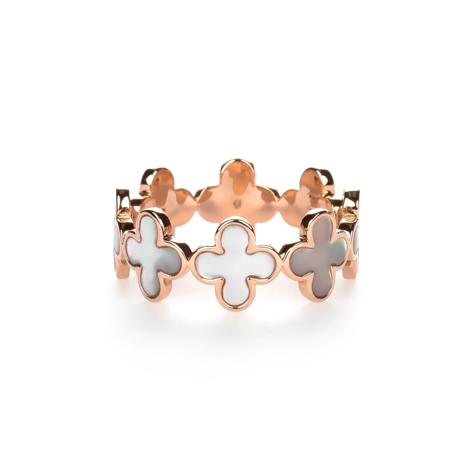 Mother of Pearl Clover Eternity Ring Rings Estella Collection 17207 14k Birthstone Gemstone #tag4# #tag5# #tag6# #tag7# #tag8# #tag9# #tag10# 14K Rose Gold 7