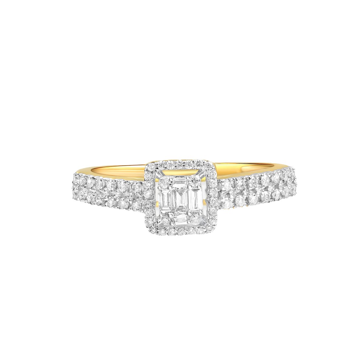Petite Diamond Baguette Halo Eternity Ring Rings Estella Collection 17475-6 14k Diamond Engagement Ring #tag4# #tag5# #tag6# #tag7# #tag8# #tag9# #tag10# 14K Yellow Gold 6