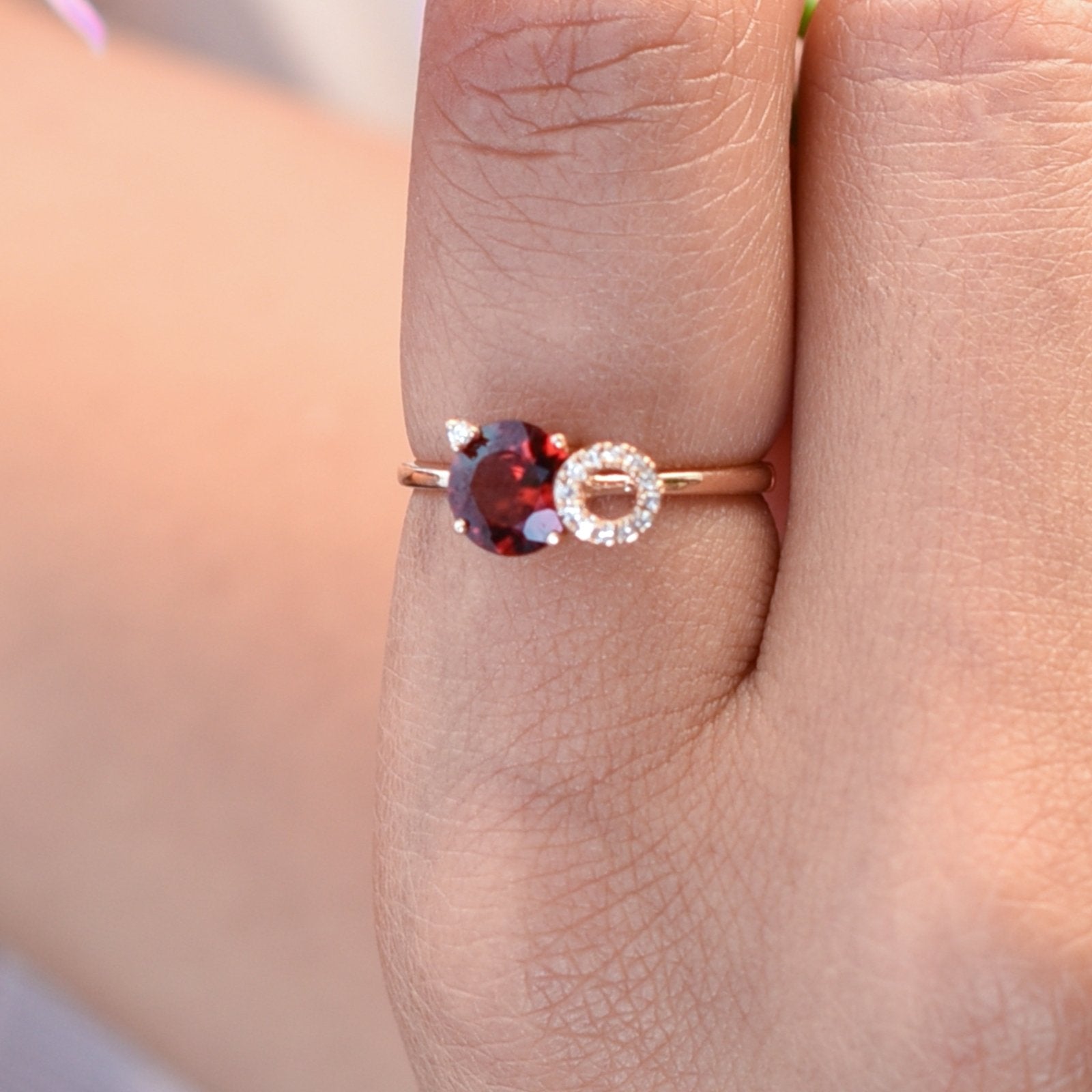 Stacked Diamond and Garnet Solitaire Cocktail Ring Rings Estella Collection 17550-6 14k Birthstone Diamond #tag4# #tag5# #tag6# #tag7# #tag8# #tag9# #tag10# 14K Rose Gold 6